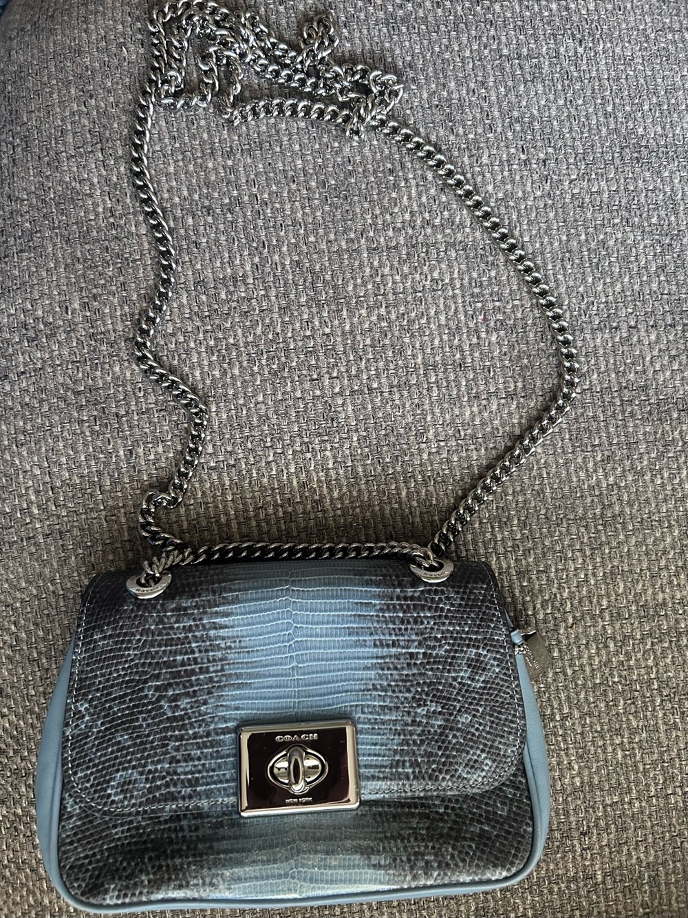 Coach Blue Textured Leather Crossbody Bag with Silver Chain